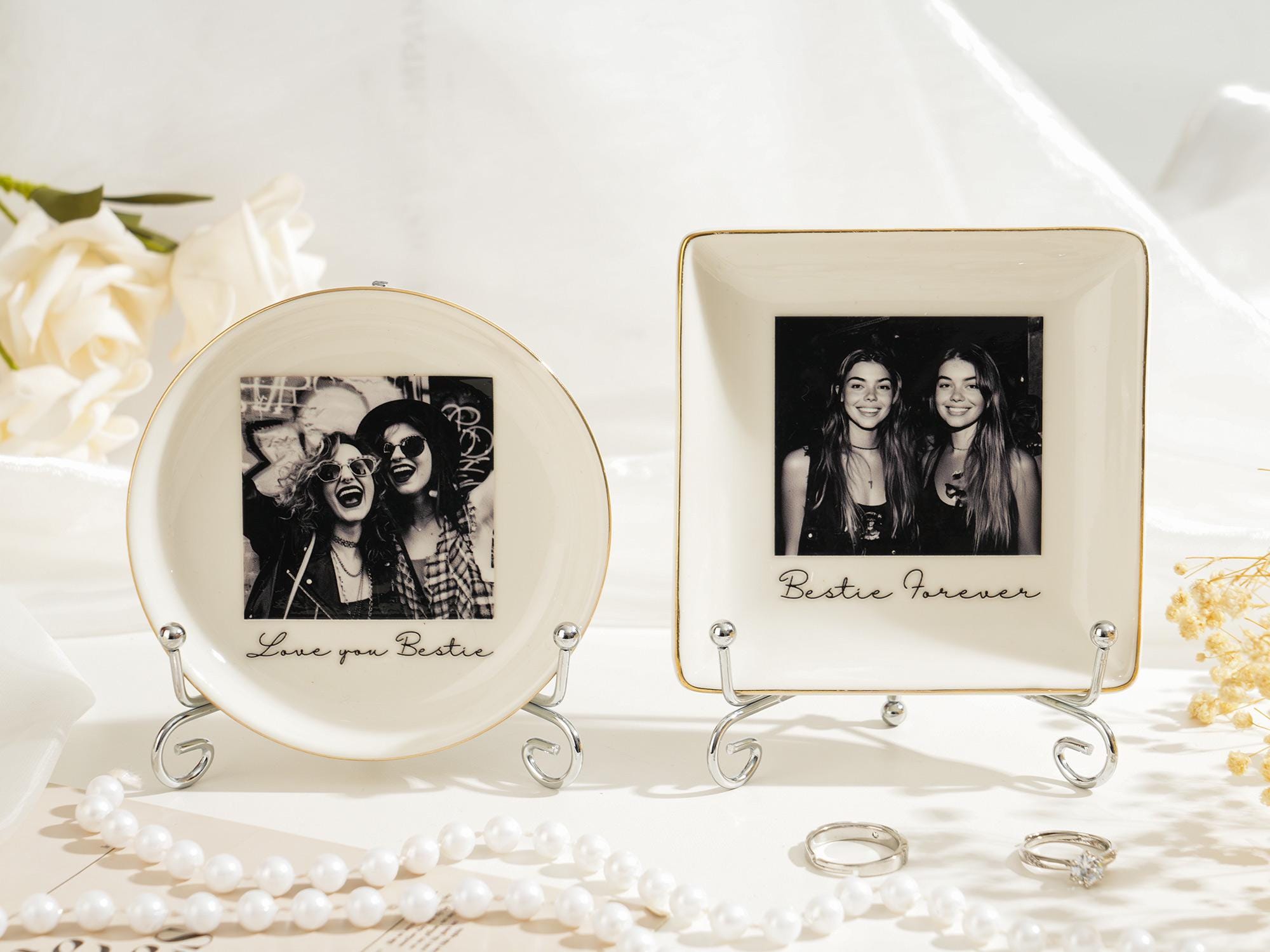 Personalised Photo Trinket Dish with Stand: Custom Jewelry Ring Dish, Wedding Gift, Bridesmaid Proposal, Trinket Tray for Best Friend/Bestie