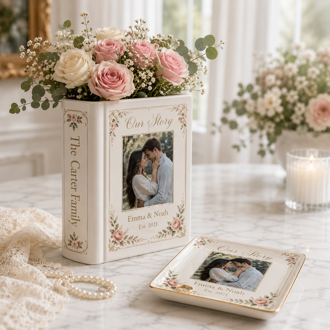 Personalized Photo Book Vase, Literary Bookshop Decor, Ceramic Flower Holder