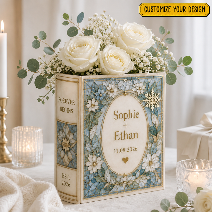 Personalized Ceramic Book Vase, Custom Wedding Flower Vase Gift