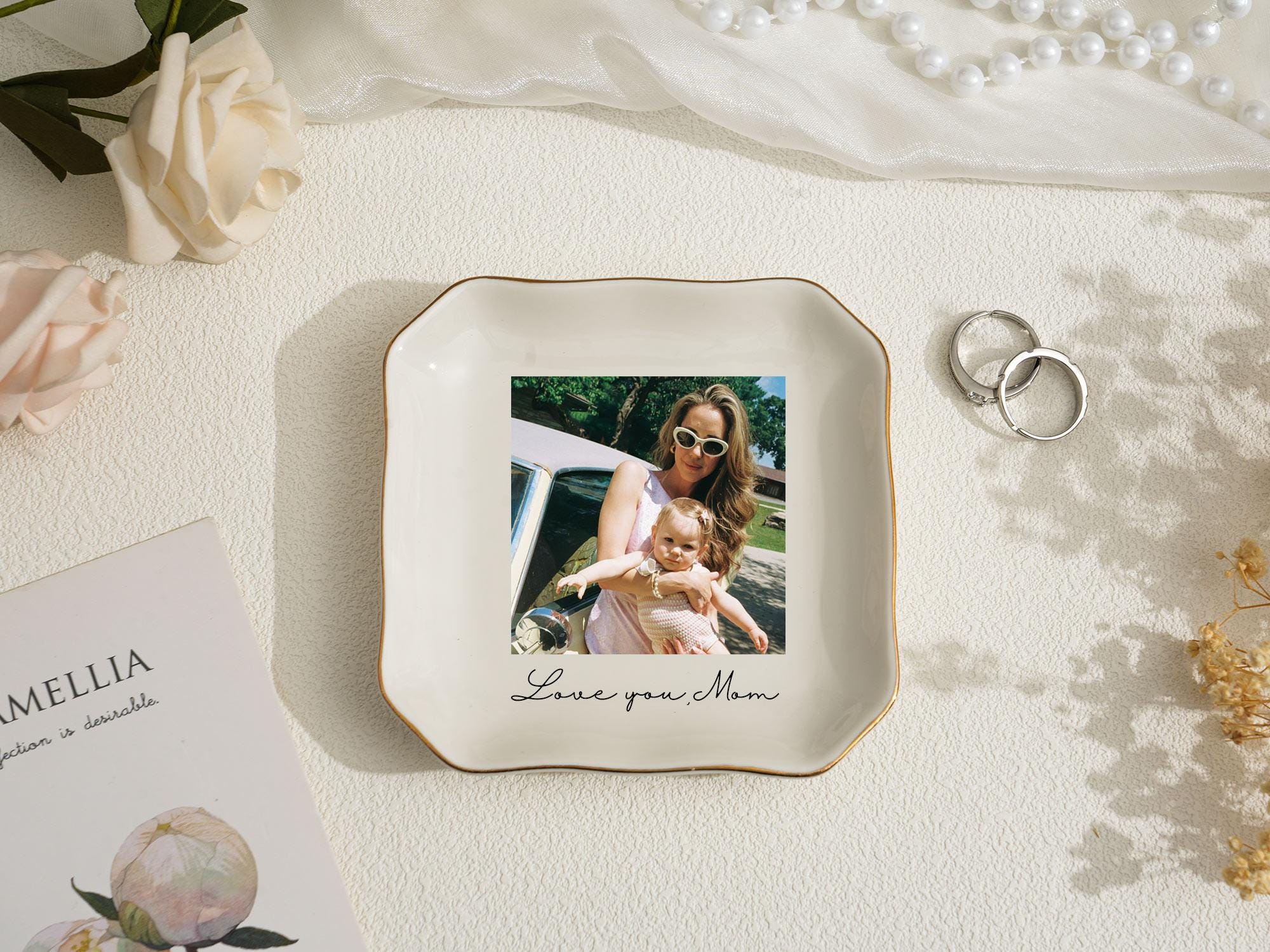 Personalised Photo Trinket Dish with Stand: Custom Jewelry Ring Dish, Wedding Gift, Bridesmaid Proposal, Trinket Tray for Best Friend/Bestie