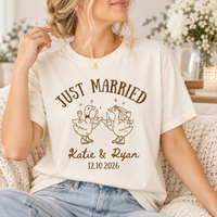 Just Married Silly Goose Shirts, Custom Newlywed Couple Tees, Personalized Names & Wedding Date Gift
