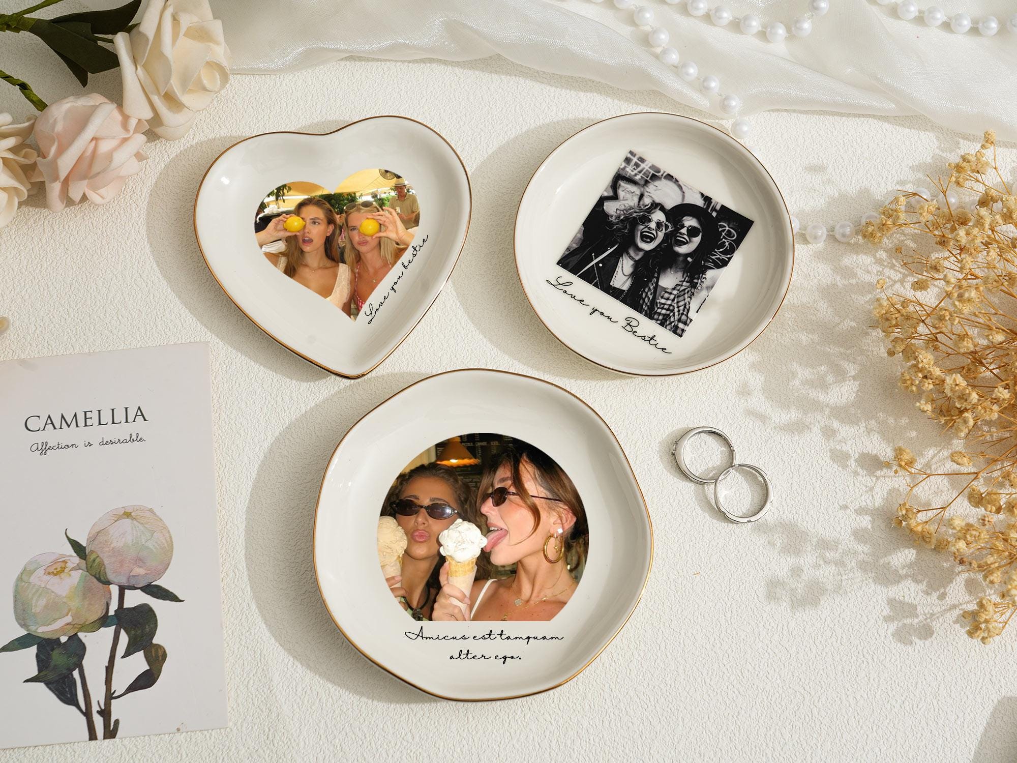 Personalised Photo Trinket Dish with Stand: Custom Jewelry Ring Dish, Wedding Gift, Bridesmaid Proposal, Trinket Tray for Best Friend/Bestie