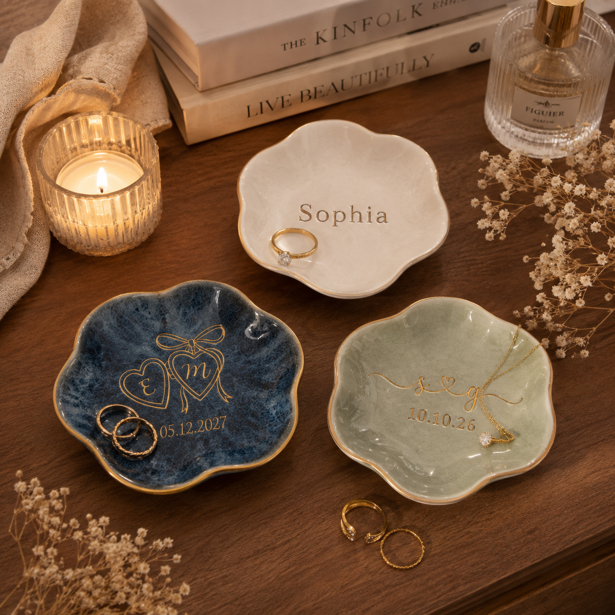 Custom Ceramic Jewelry Dish - Initials Ring Ceramic Tray-Personalized Earrings Holder with Name-Bridesmaid Gift-Wedding Gift for Her
