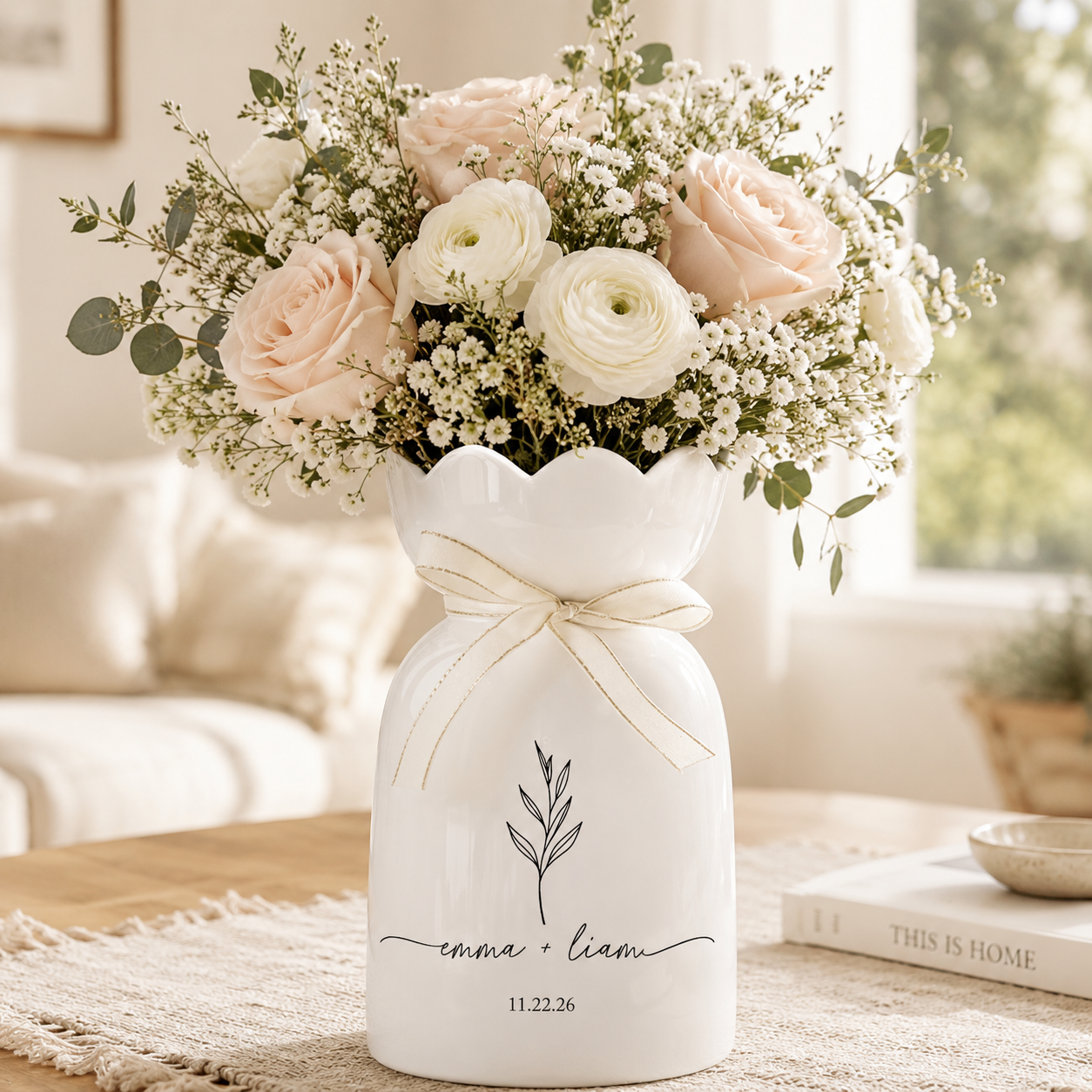 Custom Ceramic Wedding Vase, Engagement Gift for Couples, Anniversary Keepsake