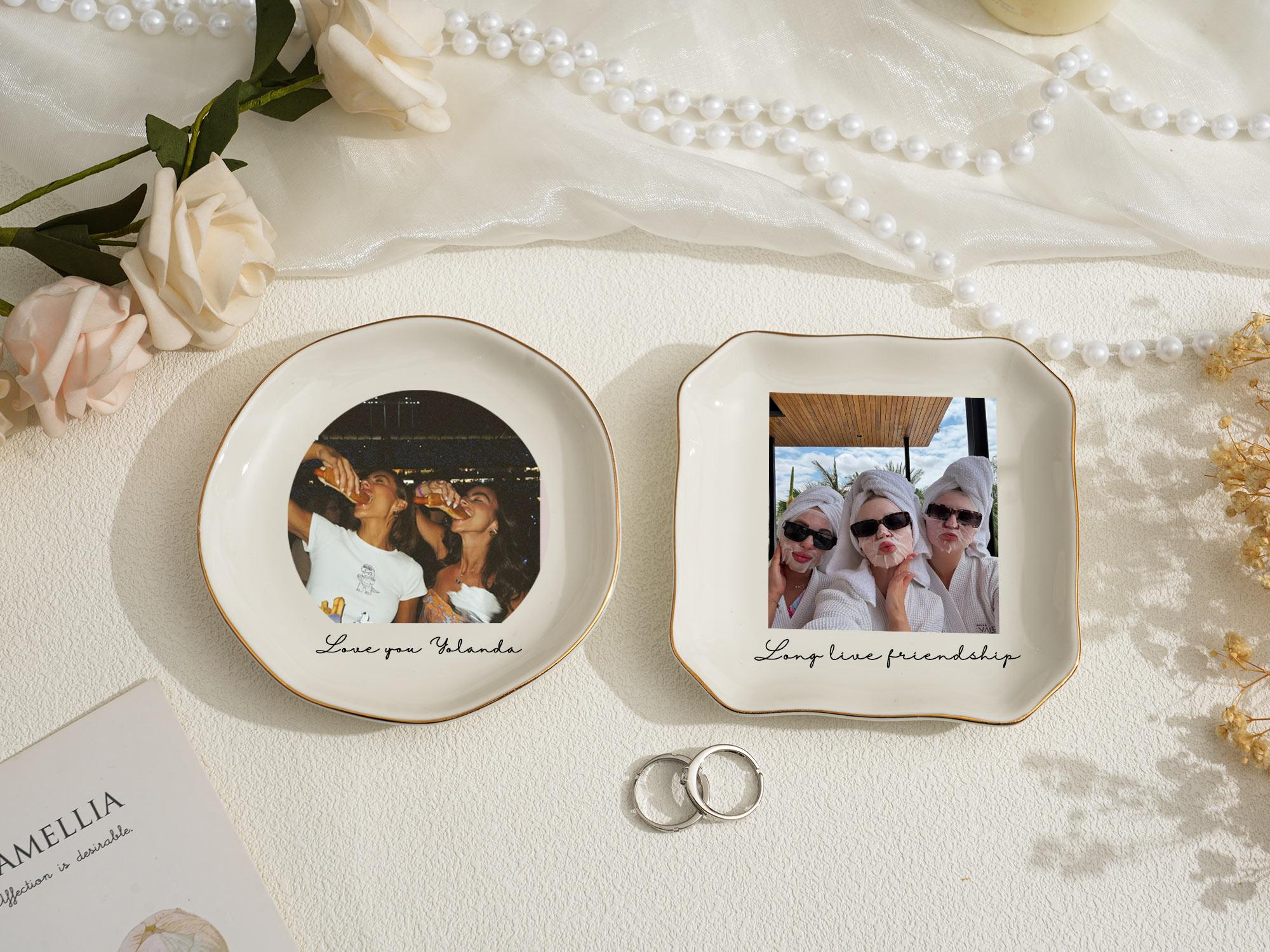 Personalised Photo Trinket Dish with Stand: Custom Jewelry Ring Dish, Wedding Gift, Bridesmaid Proposal, Trinket Tray for Best Friend/Bestie