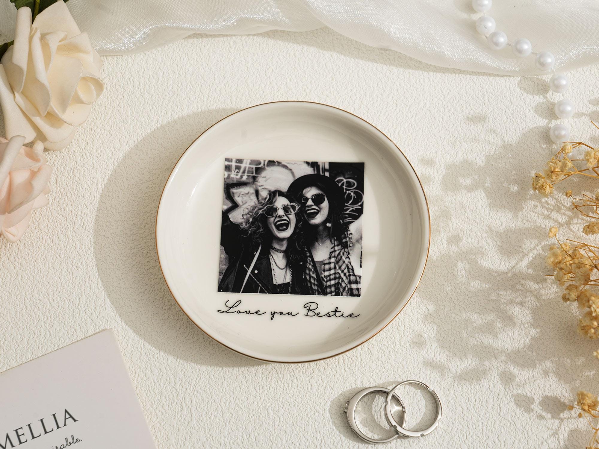 Personalised Photo Trinket Dish with Stand: Custom Jewelry Ring Dish, Wedding Gift, Bridesmaid Proposal, Trinket Tray for Best Friend/Bestie