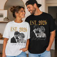 Personalized Photo Shirt for Wedding & Honeymoon, Custom Just Married Tee, Wedding Photo T-Shirt, Newlywed Couple Gift
