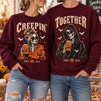 Creepin & Together Skeleton Sweatshirt & Hoodie – Halloween Couple Gift