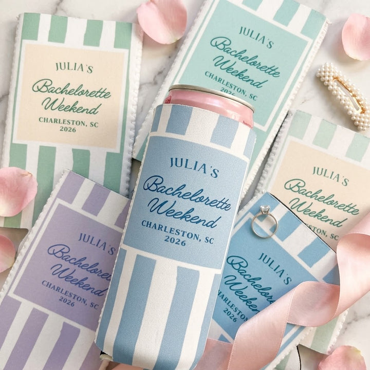 Personalized Coastal Bachelorette Can Cooler, Custom Beach Party Favor for Bridesmaids, Bachelorette Party Gifts