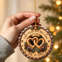 Custom Couple Wedding Anniversary 2Layer Wooden Ornament, First Christmas Wood Ornament, The Year We Became Mr Mrs Ornament, Wedding Gift