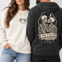 Personalized Til Death Couple Sweatshirt & Hoodie, Custom Skeleton Wedding Shirts, Names & Wedding Date, Gothic Newlywed Gift