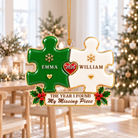Personalized Missing Piece Puzzle Ornament – Christmas Gift For Couples