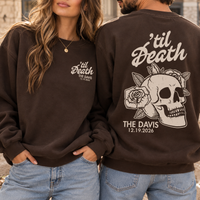 Custom Til Death Sweatshirt & Hoodie, Gothic Newlywed Couple Sweater, Skeleton Bride Groom Wedding Gift