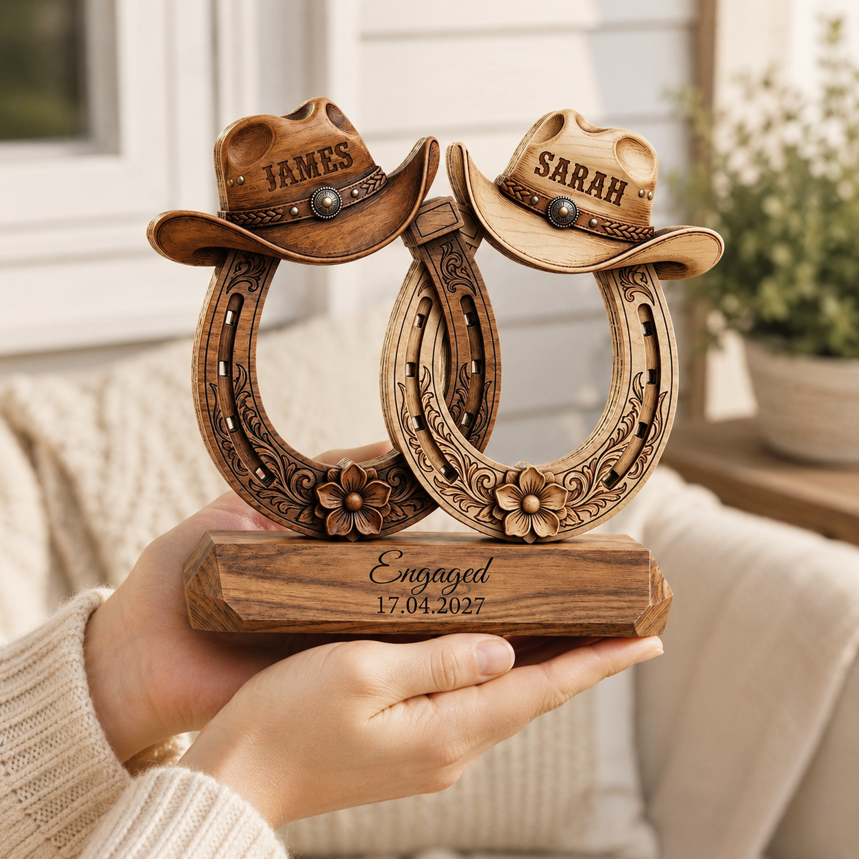 Custom Western Couple Wood Decor, Personalized Cowboy Hat Horseshoe Sign, Rustic Engagement Centerpiece, Bride And Groom Gift