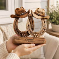 Custom Western Couple Wood Decor, Personalized Cowboy Hat Horseshoe Sign, Rustic Engagement Centerpiece, Bride And Groom Gift