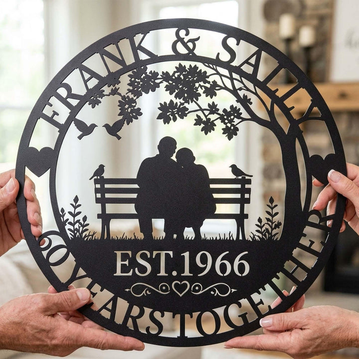 Personalized Couple Anniversary Metal Sign, Custom Names Years Together Wall Decor image 1