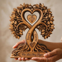 Personalized Infinity Heart Tree Wooden Block, Custom Couple Names and Date image 1
