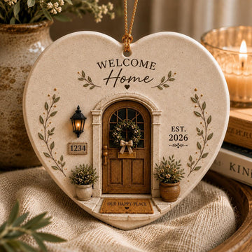 Personalized New Home Ornament: Custom Address, Family Name & Year Ceramic First Home Keepsake