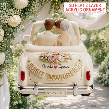 Personalized Just Married Car Ornament, Custom Names & Wedding Date, 2-Layer Acrylic Newlywed Gift