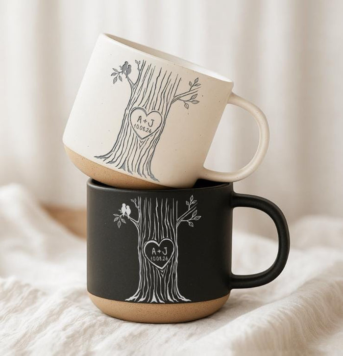 Personalized Couple Tree Mug, Custom Initials and Date Ceramic Coffee Cup
