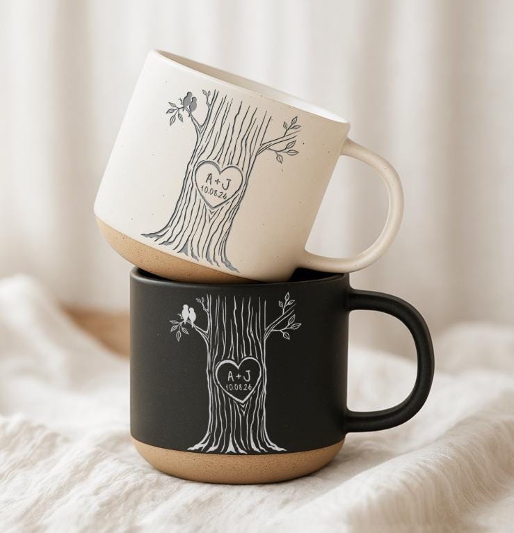 Personalized Couple Tree Mug, Custom Initials and Date Ceramic Coffee Cup