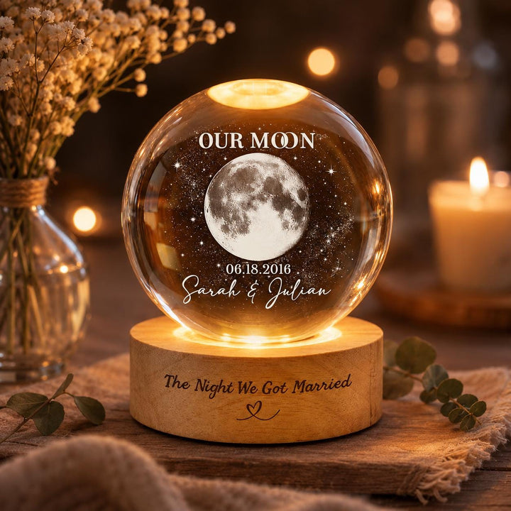 Personalized Moon Phase Crystal Ball, Custom Couples Night Light image 1