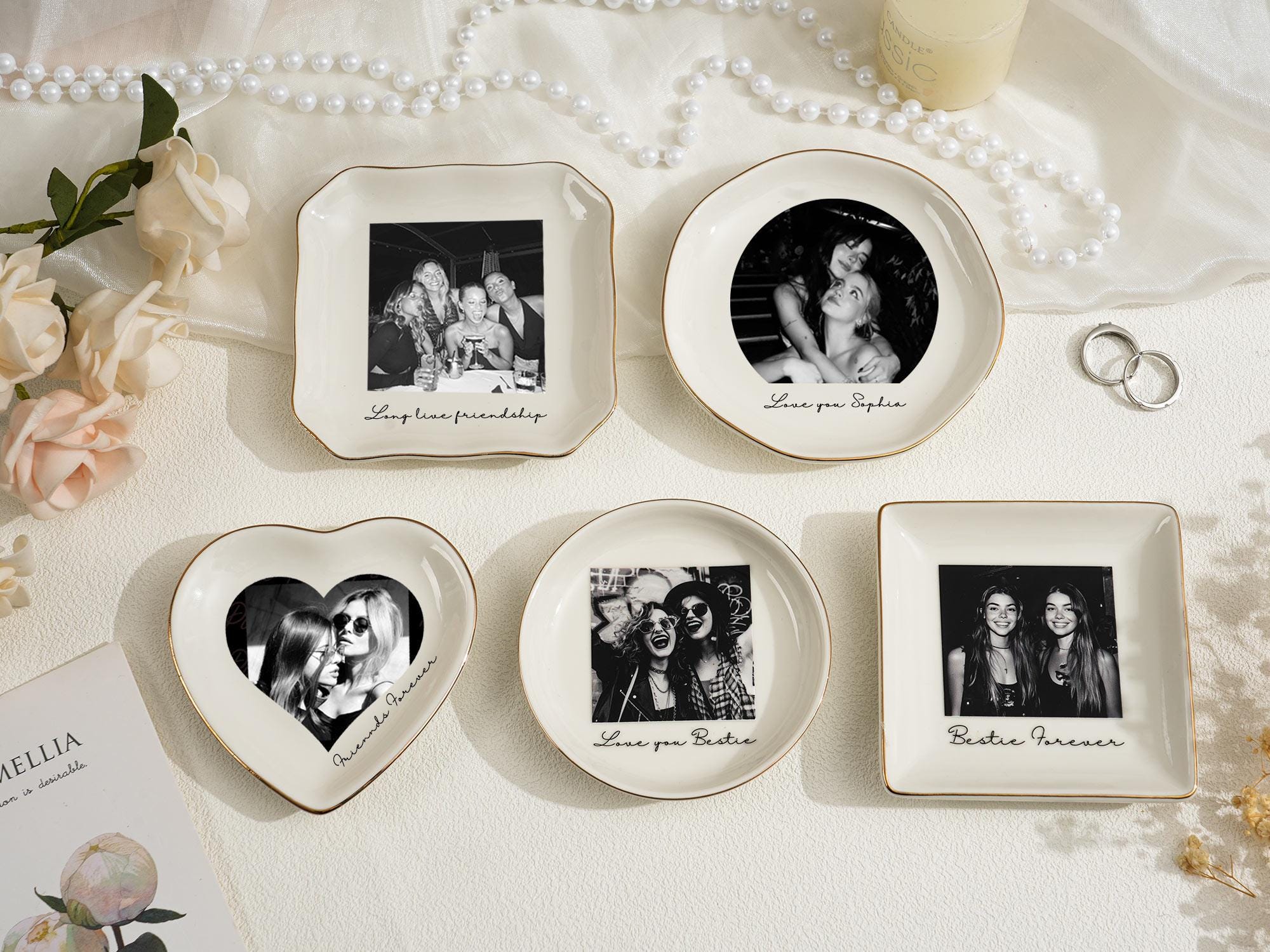 Personalised Photo Trinket Dish with Stand: Custom Jewelry Ring Dish, Wedding Gift, Bridesmaid Proposal, Trinket Tray for Best Friend/Bestie