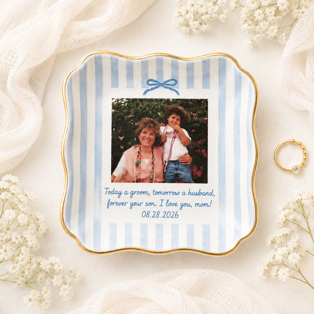 Custom Photo Jewelry Dish for Mom, Mother of the Bride or Groom Wedding Gift