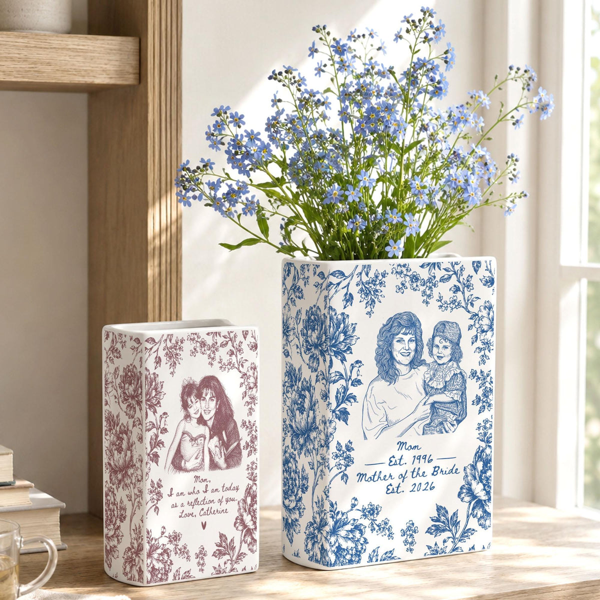 Personalized mother of the bride ceramic book vase image 1