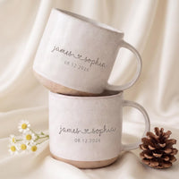 Personalized Couple Pottery Mugs with Names & Date - Wedding Gift for Newlyweds, Husband and Wife - Engagement & Anniversary Gift