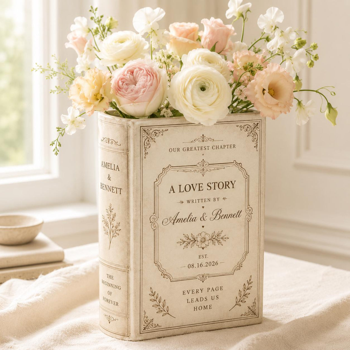 Personalized ceramic book vase A Love Story image 1
