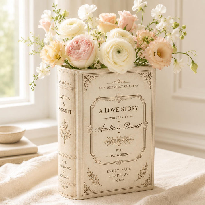 Personalized ceramic book vase A Love Story image 1