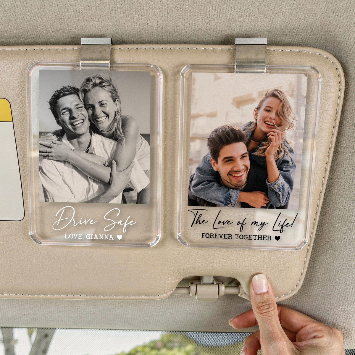 Personalized Couple Photo Car Visor Clip, Custom Drive Safe Keepsake image 1