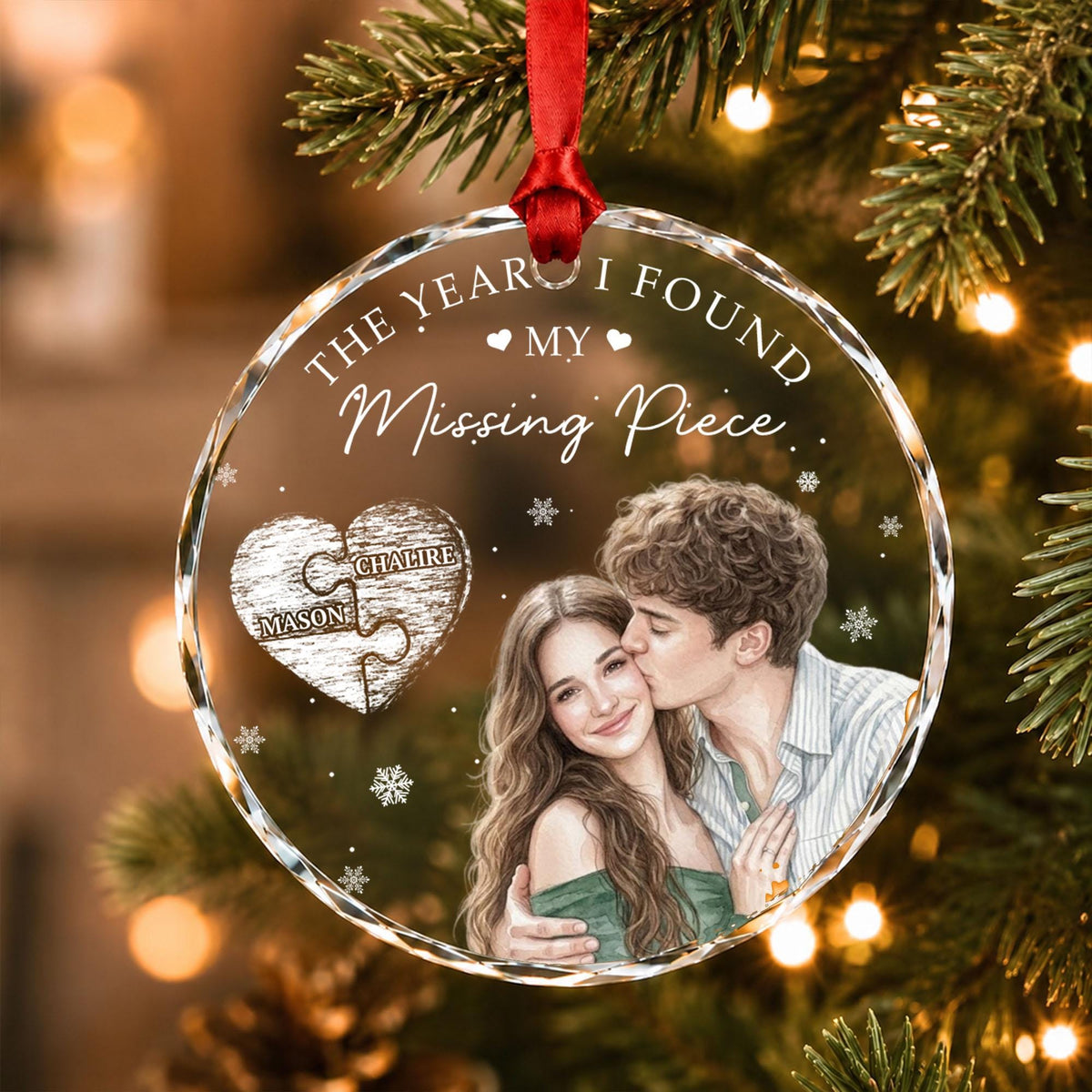 Personalized The Year I Found My Missing Piece photo crystal ornament