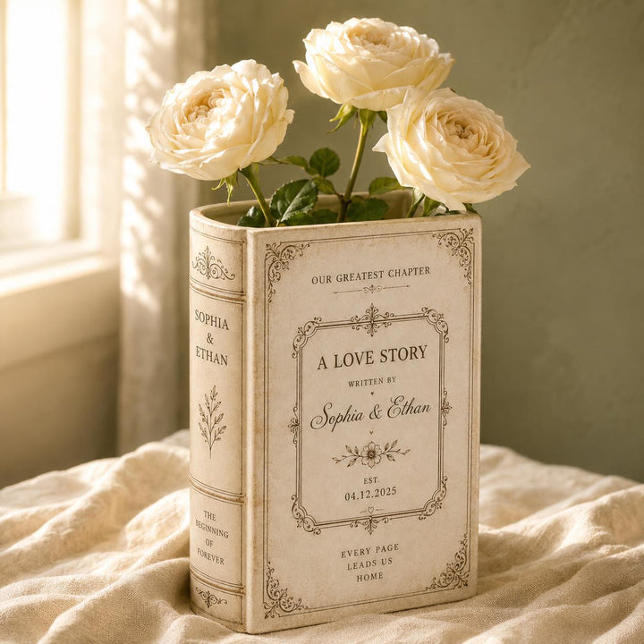 Personalized ceramic book vase Our Greatest Chapter image 1