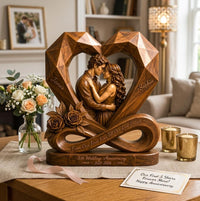Personalized Couple Photo Infinity Heart Wooden Block, Custom Anniversary Gift image 1