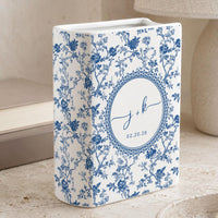 Personalized Wedding Ceramic Book Vase, Custom Wedding Vase, Toile de Jouy Vase, Couple Initial Gift, Bridal Shower Gift