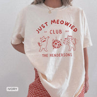 Personalized Just Meowied Club Shirt, Custom Cat Wedding Comfort Colors Tee image 1