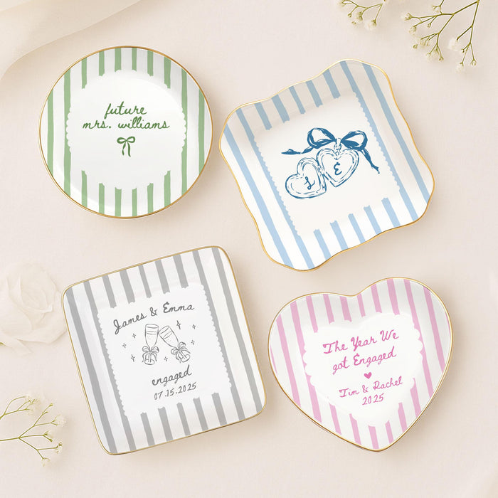 Personalized Engagement Jewelry Dish, Custom Couple Names Ceramic Ring Dish