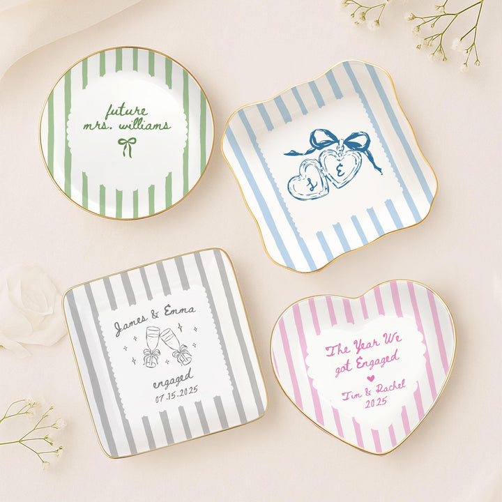 Personalized Engagement Jewelry Dish, Custom Couple Names Ceramic Ring Dish image 1