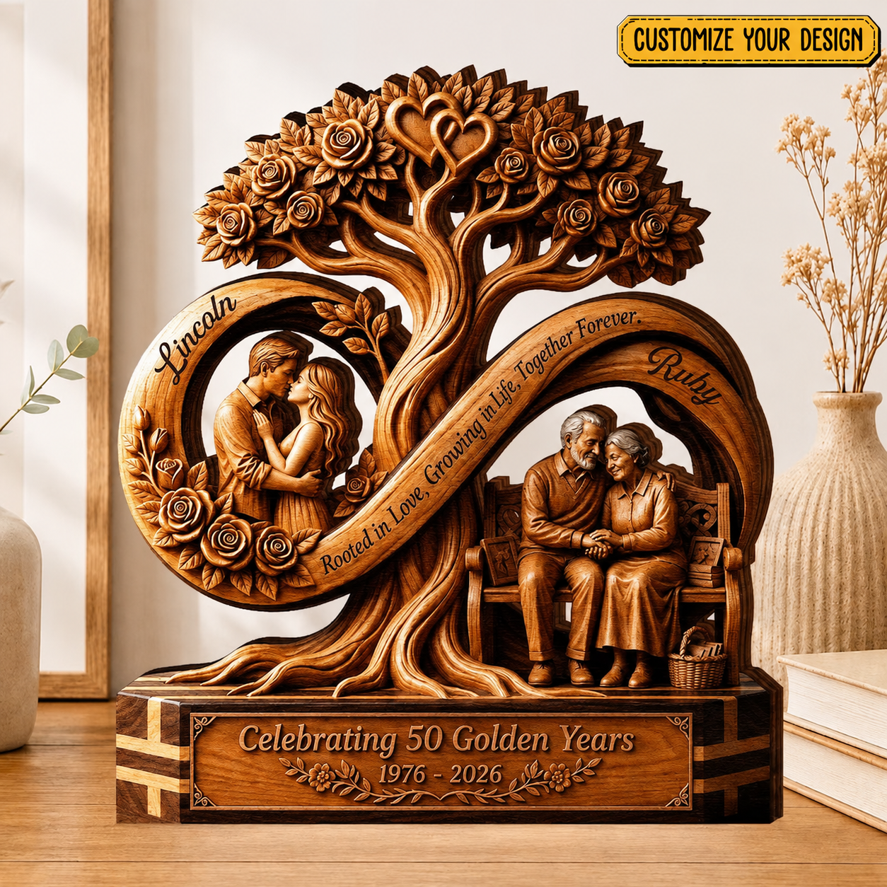 Personalized Infinity Tree 2D Print Wooden Plaque, Custom 50th Wedding Anniversary, Gift for Couple