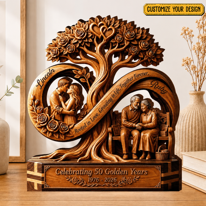 Personalized Infinity Tree 2D Print Wooden Plaque, Custom 50th Wedding Anniversary, Gift for Couple