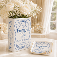 Personalized Engagement Ceramic Book Vase, Custom Couple Names and Date, Engaged Gift for Bride to Be, Wedding Couple Gift