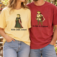 Funny Christmas Medieval Frog Pregnancy Announcement Shirts - Matching Mom and Dad to Be Tees