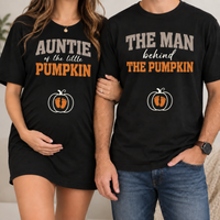 Custom Growing A Little Pumpkin T-Shirt, The Man Behind Tee, New Parents Gift, Pumpkin Couple Shirt, Autumn Mama Shirt