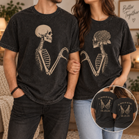 Personalized Till Death Do Us Part Skeleton Couple Shirts, Custom Wedding Date Bride Groom Tees, Gothic Newlywed Matching Shirts