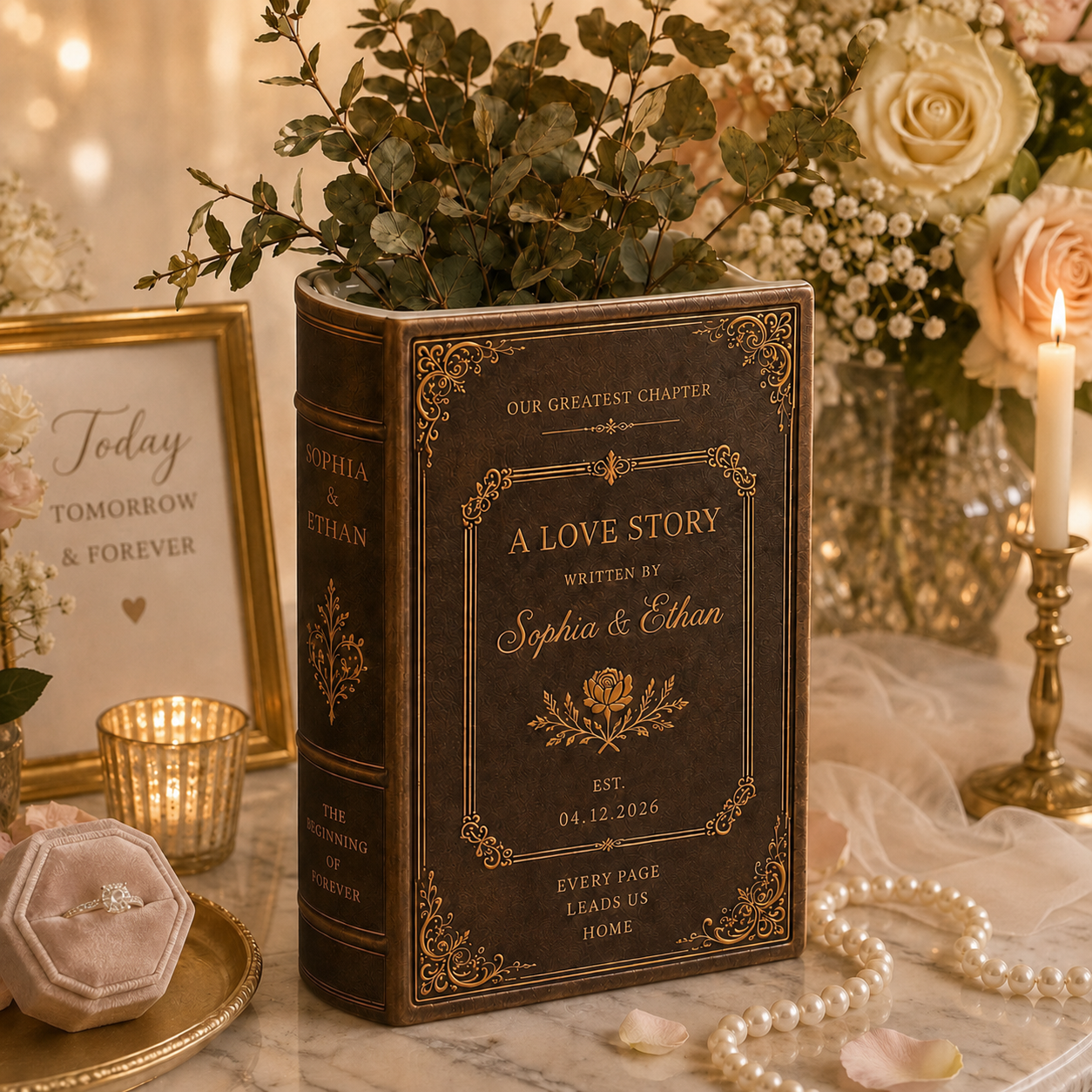 Customized Love Story Book Vase, Custom Wedding Gift for Couple, Bridal Shower Gift