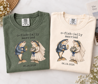 Funny O-Fish-Ially Married Couple Shirts for Wedding, Matching Fish Newlywed Tees, Custom Date Honeymoon Gift