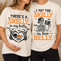 Skelly in My Belly Halloween Pregnancy Couple Shirts