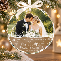 Personalized Our First Christmas Married Ornament, Custom Wedding Photo Ornament, Mr and Mrs Ornament, Wedding Gift for Newlyweds